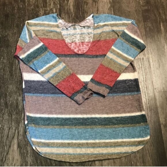 Soprano Striped V Neck Woven Sweater Tunic Sz Small - Picture 4 of 9